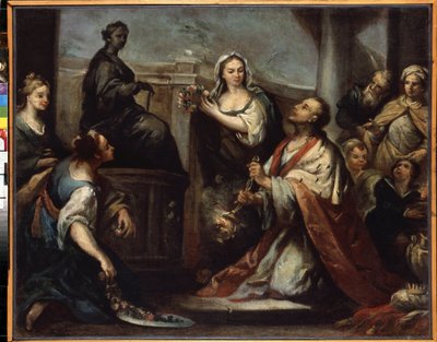 ""Kong Salomo leder i avgudsdyrkelse"" (The Idolatry of King Salomon) Salomo forlater seg selv i kjærligheten til kvinner og avguder. Maleri av Jacopo Amigoni (1675-1752) rundt 1739 Hermitage Museum, St. Petersburg av Jacopo Amigoni
