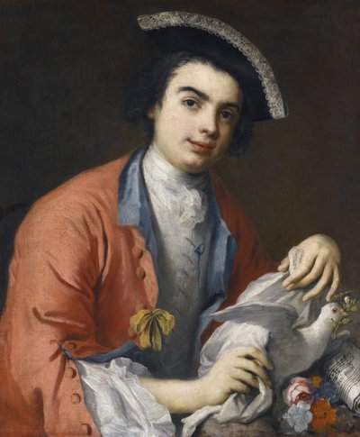 Portrett av Carlo Broschi dit Farinelli, chanteur contralto et sopran, castrat italien - Portrett av Carlo Broschi (1705-1782), kjent som Farinelli par Amigoni, Jacopo (1675-1752). Olje på lerret, størrelse: 76x63,5 - Privat samling av Jacopo Amigoni