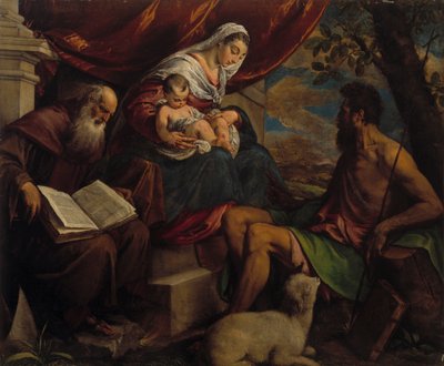 Jomfru og barn med døperen Johannes og abbeden Saint Anthony, 1560-tallet. av Jacopo Bassano il vecchio