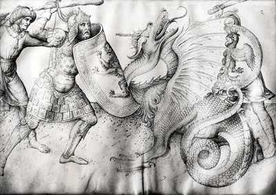Kamp mellom krigere og en drage, ca. 1450 (blekk på vellum) av Jacopo Bellini