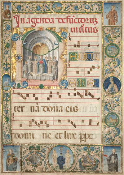 Leaf from a Gradual: Initial (R) med Mass for the Dead (recto) av Jacopo Filippo d