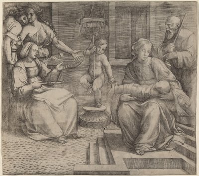 Hellig familie med Saint Elizabeth og spedbarnet Saint John the Baptist av Jacopo Francia