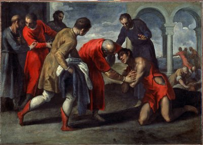 Return of the Prodigal Son. Maleri av Jacopo Palma il Giovane den yngre (1544-1628), etter 1600. Olje på lerret. Italiensk kunst, manneristisk stil. Galleria dell