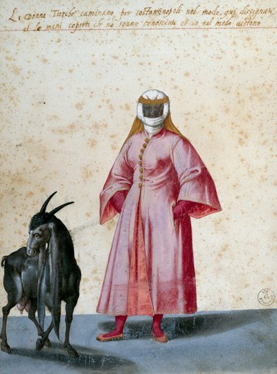 Tyrkisk kvinne med geit, tegning av Jacopo Ligozzi (1547-1627) av Jacopo Ligozzi