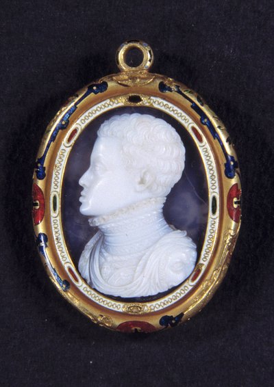 Portrett av prins Don Carlos (1545-1568) av Spania. Kalsedon medaljong av Jacopo Nizzola da Trezzo