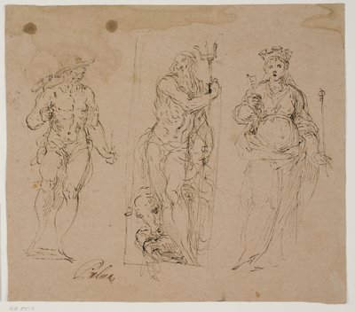 Neptun flankert av Vulcan(?) og personifiseringen av en by av Jacopo Palma
