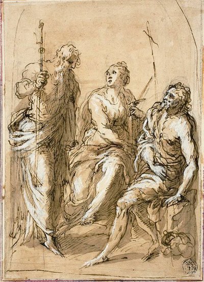 Den hellige Justina av Padua på tronen, med de hellige Jakob den mindre og døperen Johannes av Jacopo Palma il Giovane