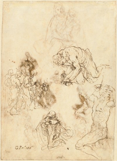 Studier av Kristus som helbreder den blinde mannen, Saint Philip Benizzi og Saint Sebastian av Jacopo Palma il Giovane