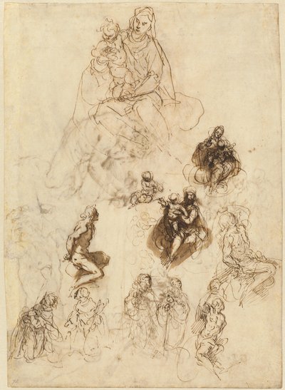 Studier av jomfruen og barnet med hellige av Jacopo Palma il Giovane