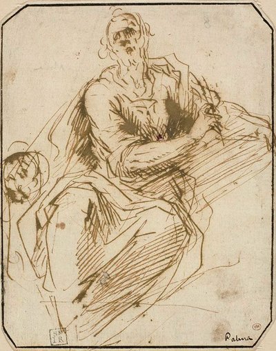 Studie for St. Mark (recto); Skisse av halvlang mannlig figur, ser oppover til høyre (verso) av Jacopo Palma il Giovane