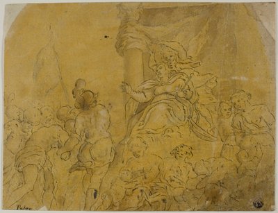 Studie for Venezia, kronet av seier, mottar hennes undersåtter av Jacopo Palma il Giovane