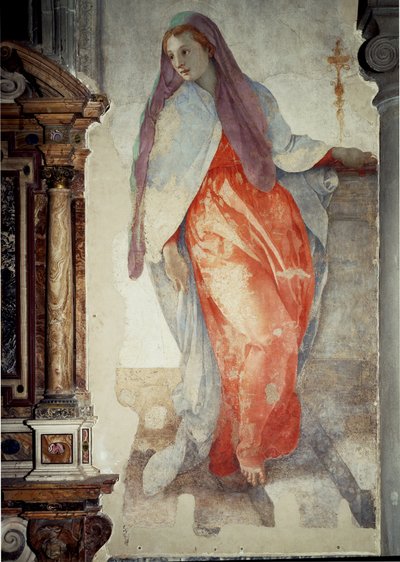 Kunngjøring. Detalj av Jomfruen - Fresco av Jacopo Pontormo