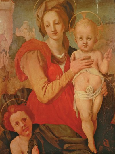 Madonna og barn med spedbarnet St. Johannes døperen (panel) av Jacopo Pontormo