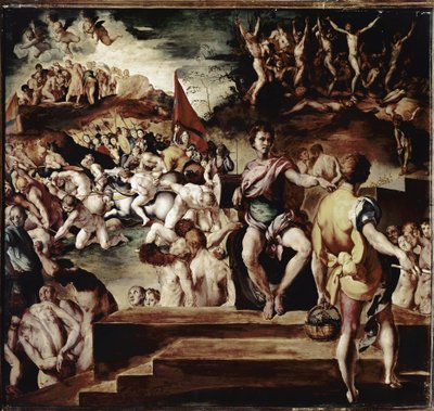 Martyrdøden til St Maurice og den legendariske romerske thebanske legion eller martyrdøden til de elleve tusen (tempera på tre av Jacopo Pontormo