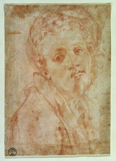Selvportrett (rødt kritt på papir) av Jacopo Pontormo