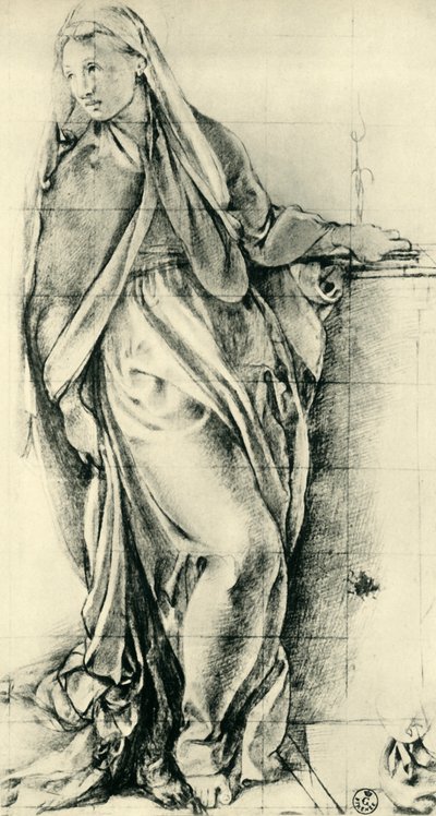 Skisse av Jomfru Maria for en kunngjøring, midten av 1500-tallet, 1943. av Jacopo Pontormo