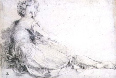 Studie av en kvinneskikkelse for Villa Medici ved Poggio a Caino (kull) av Jacopo Pontormo