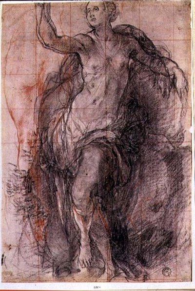 Studie av en kvinneskikkelse med løst draperi (kritt) av Jacopo Pontormo