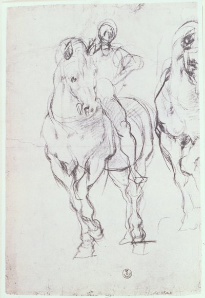 Studie av en rytter for israelittene som slukker sin tørst i ørkenen (kritt) av Jacopo Pontormo
