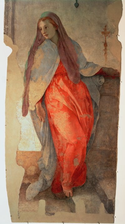 Bebudelsen, detalj av jomfruen, ca. 1527 freskomaleri av 57520, se også 94964 av Jacopo Pontormo