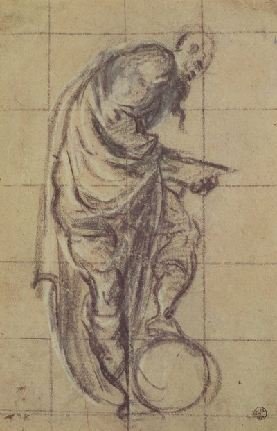 En filosof som står på en globus (kull på papir) av Jacopo Robusti Tintoretto