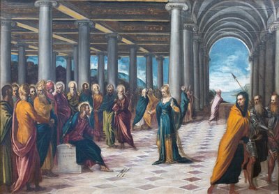 Kristus og horkvinnen, ca. 1545-48 (olje på lerret) av Jacopo Robusti Tintoretto