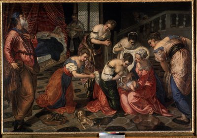 La nativite de Saint Jean Baptiste (Døperen Johannes fødsel). Maleri av Tintoretto (Jacopo Robusti kalt Tintoretto av Jacopo Robusti Tintoretto
