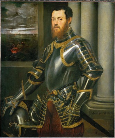 Mann med gull-damaskert rustning (maleri på lerret) av Jacopo Robusti Tintoretto