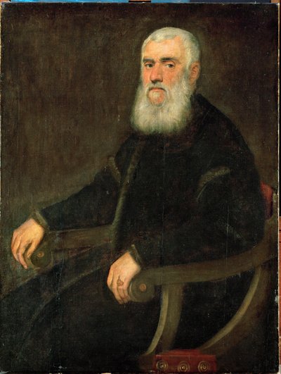Mann med hvitt skjegg i en lenestol (olje på lerret) av Jacopo Robusti Tintoretto