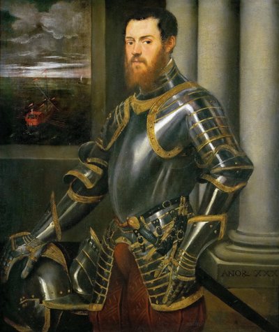 Portrett av en mann i en gulldekorert rustning, ca 1555. av Jacopo Robusti Tintoretto