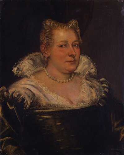 Portrett av en dame, bystelengde i en grønn kjole med hvit krage av Jacopo Robusti Tintoretto