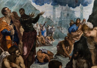 St. Augustine helbreder de lamme, detaljene av Jacopo Robusti Tintoretto