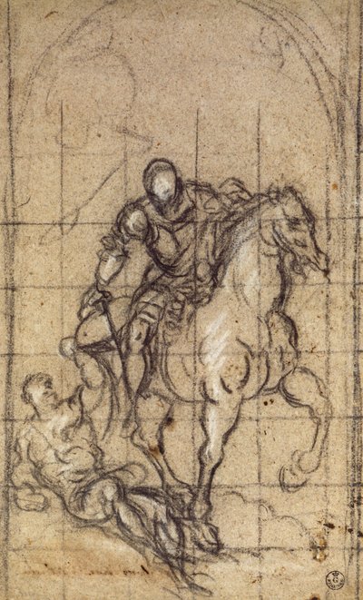 Studie for San Martino av Jacopo Robusti kjent som Tintoretto (1519-1594), tegning av Jacopo Robusti Tintoretto