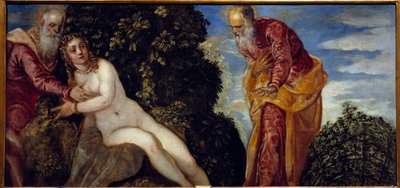 Suzanne and the Elders-maleri av Jacopo Robusti på Tintoret eller Il Tintoretto (1518-1594) 1500-talls søn. 0,58x1,16 m Madrid, Musee du Prado av Jacopo Robusti Tintoretto