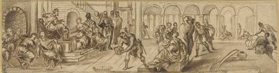 Salomo og dronningen av Saba, ca. 1600 (penn på papir) av Jacopo Robusti after Tintoretto