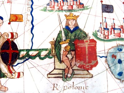 detalj av kongen av Polen fra et renessansekart over Europa, Jacopo Russo (etter), 1528 av Jacopo Russo