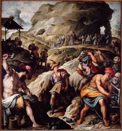 Utvinning av en malm fra en gruve (maleri av Jacopo Zucchi