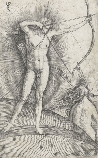 Apollo med pil og bue på himmelkloden og Diana med hjort, 1503-5 av Jacopo de Barbari