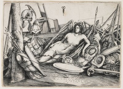 Victory Reclining blant trofeer av Jacopo de Barbari