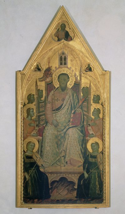 St. Bartholomew tronet med engler (tempera på panel) av Jacopo del Casentino