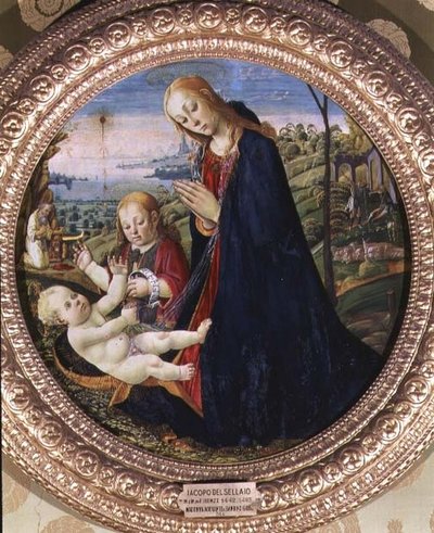 Tilbedelse av Kristusbarnet (panel) av Jacopo del Sellaio