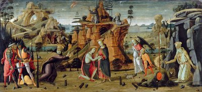 Landskap med bibelske scener og legender om helgenene av Jacopo del Sellaio