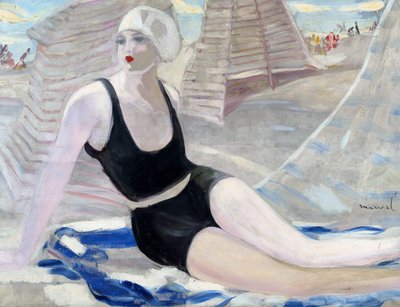 Bader i svart badedrakt av Jacqueline Marval