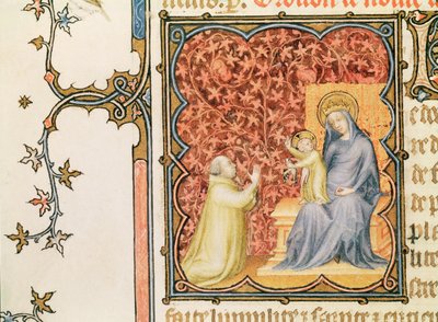 Ms Lat 18014 Jean de France (1340-1416) Hertugen av Berry ber foran jomfruen og barnet, fra Les Petites Heures de Duc de Berry, ca. 1385-90 av Jacquemart de Hesdin