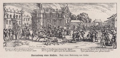 Ødeleggelse av et kloster under trettiårskrigen av Jacques (after) Callot