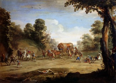 Livet til en soldat, sparking av en buss (olje på kobber) av Jacques (after) Callot