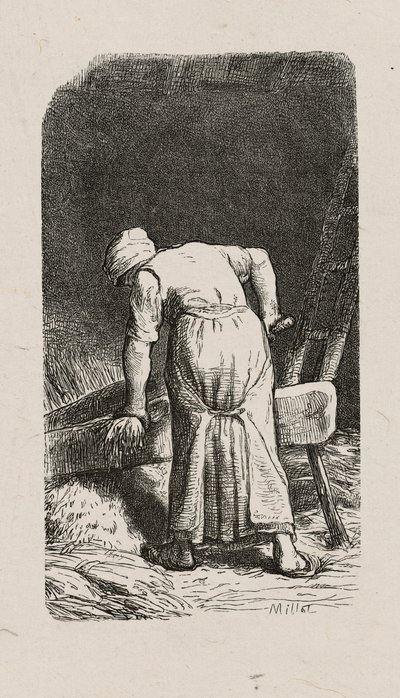 Kvinne knuser lin av Jacques Adrien Lavieille