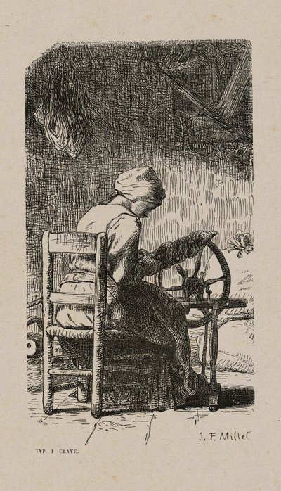 Kvinne som spinner av Jacques Adrien Lavieille