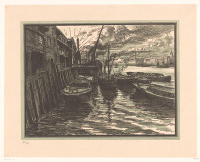 Slooper på Themsen i London av Jacques Beltrand (signed by artist)