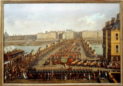Krysset den nye broen ved den keiserlige kortegen for seremonien av det hellige Napoleon I 2. desember av Jacques Bertaux